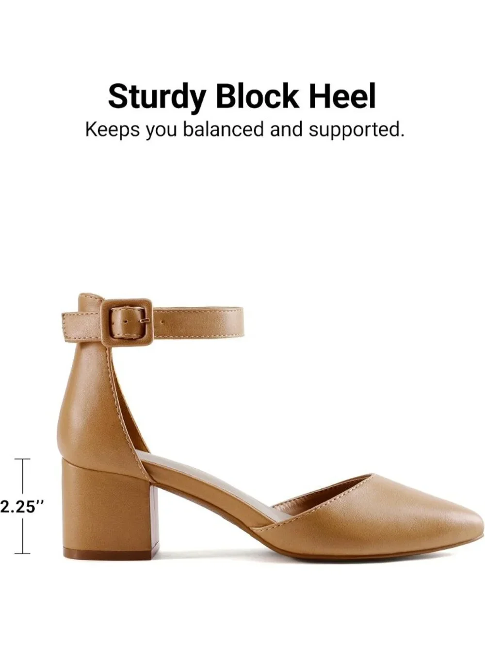 Women's Nude Pu ANNEE Closed Toe Low Chunky Block Heels Ankle Strap Pumps Shoes
